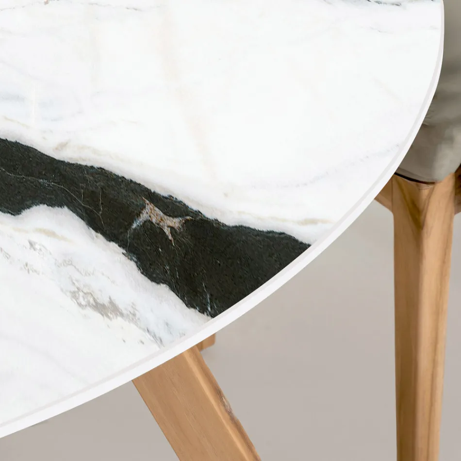 Round Outdoor Table in Panda White Ceramic Made in Italy - Pegaso Viadurini