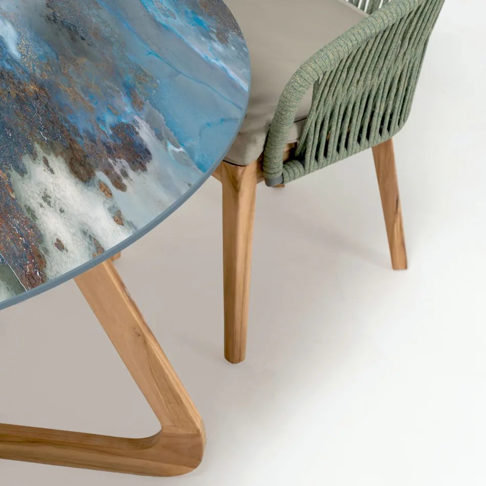 Round Outdoor Ceramic Table Thunderstorm Made in Italy - Pegaso Viadurini