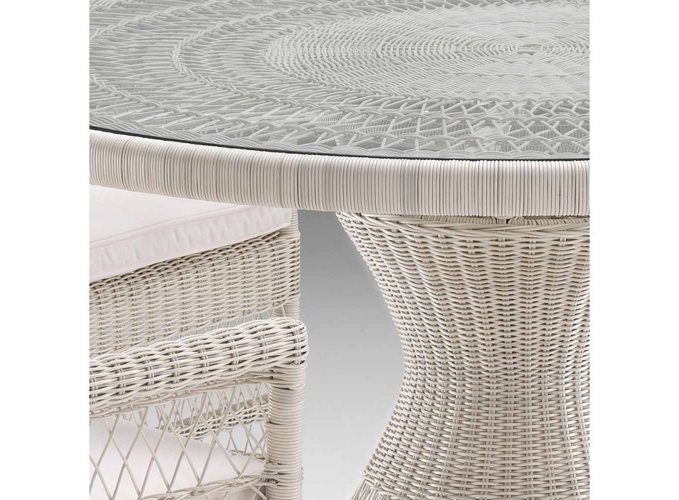 Round Outdoor Table in Polyrattan with Glass Top - Gigi Viadurini