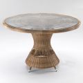 Round Outdoor Table in Polyrattan with Glass Top - Gigi