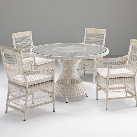 Round Garden Table with 4 Armchairs with Armrests - Gigi Viadurini