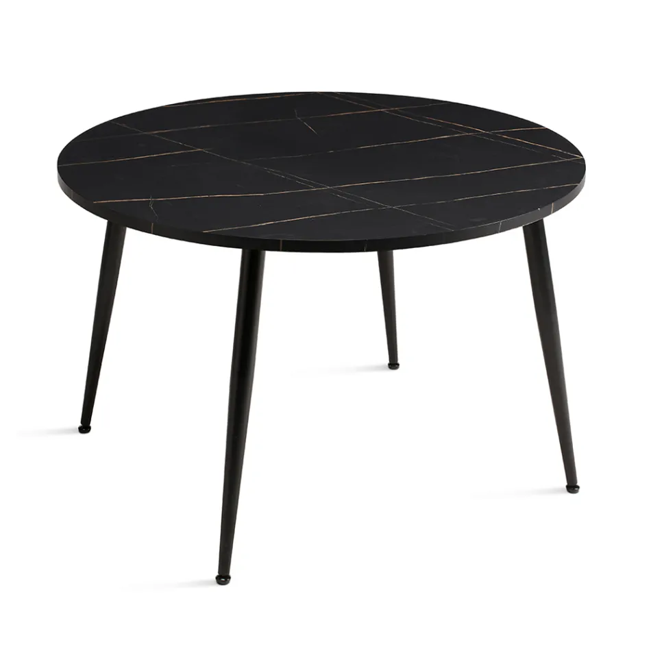 Round Six-Seater Table with MDF Top and Metal Base - Croma Viadurini