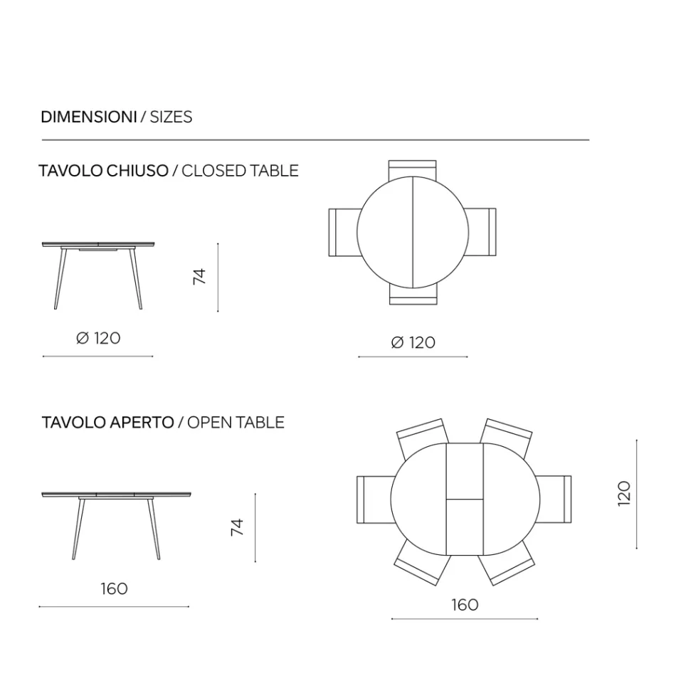 Round Six-Seater Table with MDF Top and Metal Base - Croma Viadurini