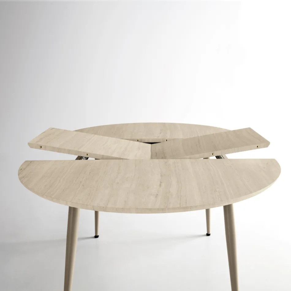 Round Six-Seater Table with MDF Top and Metal Base - Croma Viadurini