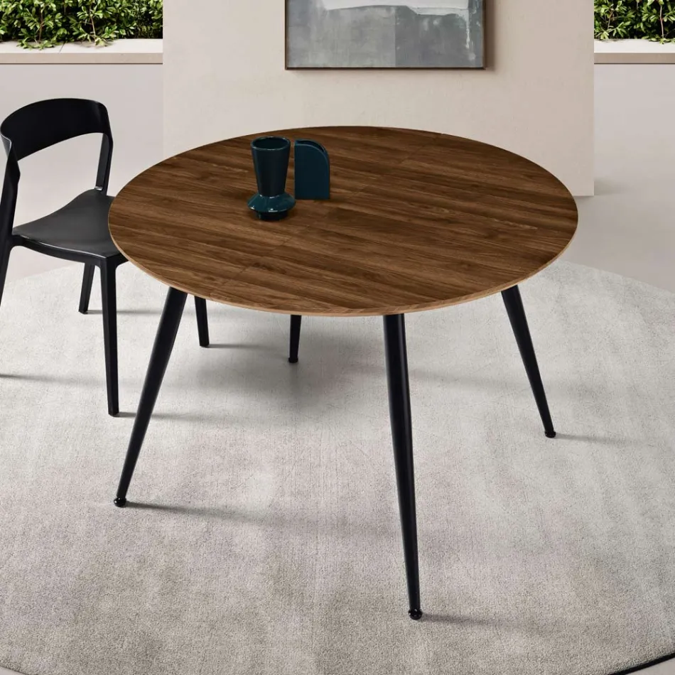 Round Six-Seater Table with MDF Top and Metal Base - Croma Viadurini