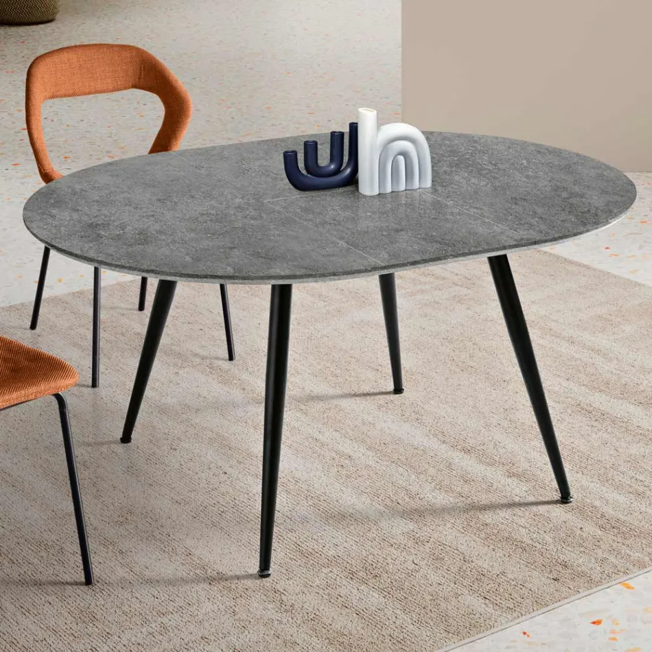 Round Six-Seater Table with MDF Top and Metal Base - Croma Viadurini