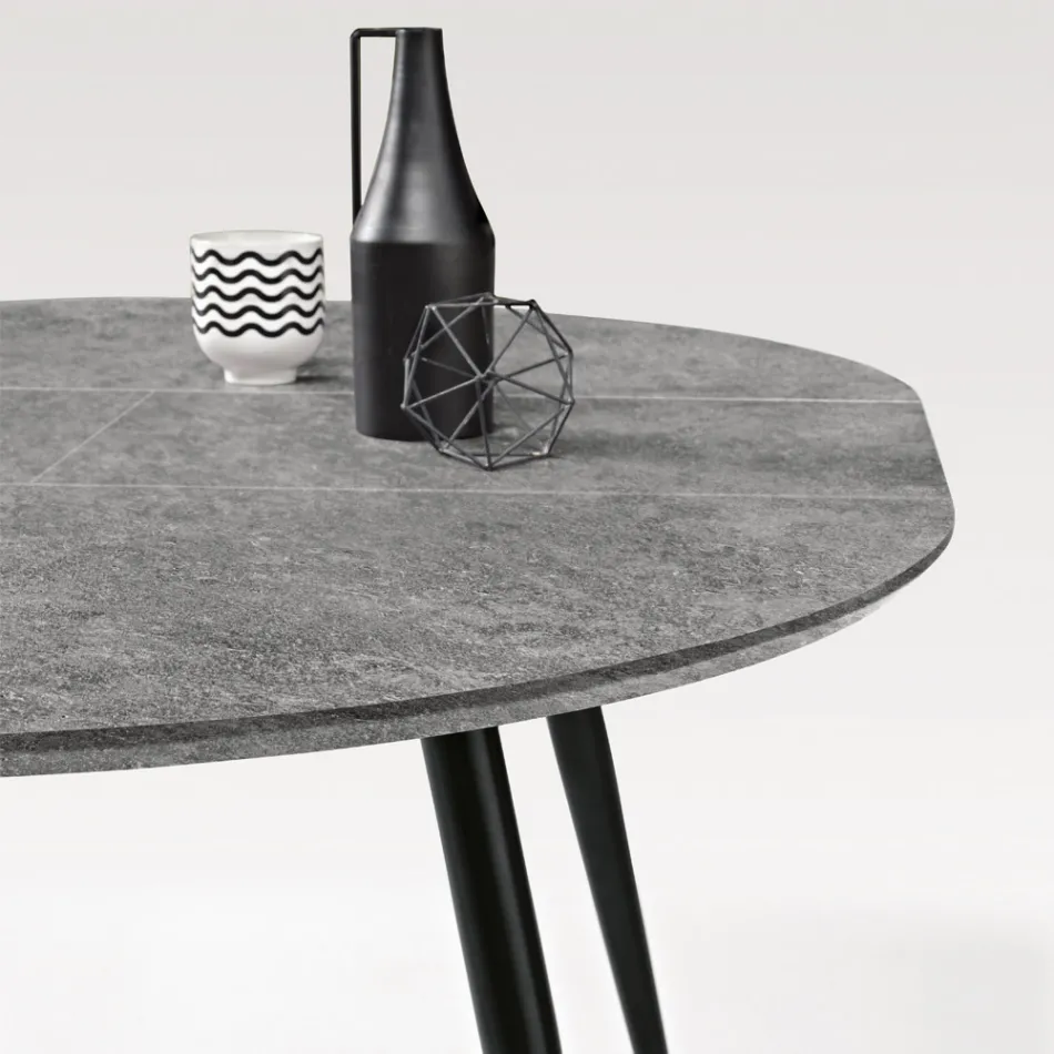 Round Six-Seater Table with MDF Top and Metal Base - Croma Viadurini