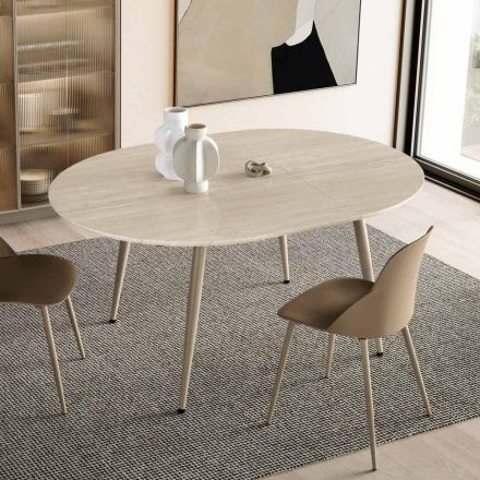 Round Six-Seater Table with MDF Top and Metal Base - Croma Viadurini