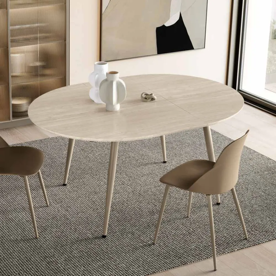 Round Six-Seater Table with MDF Top and Metal Base - Croma Viadurini