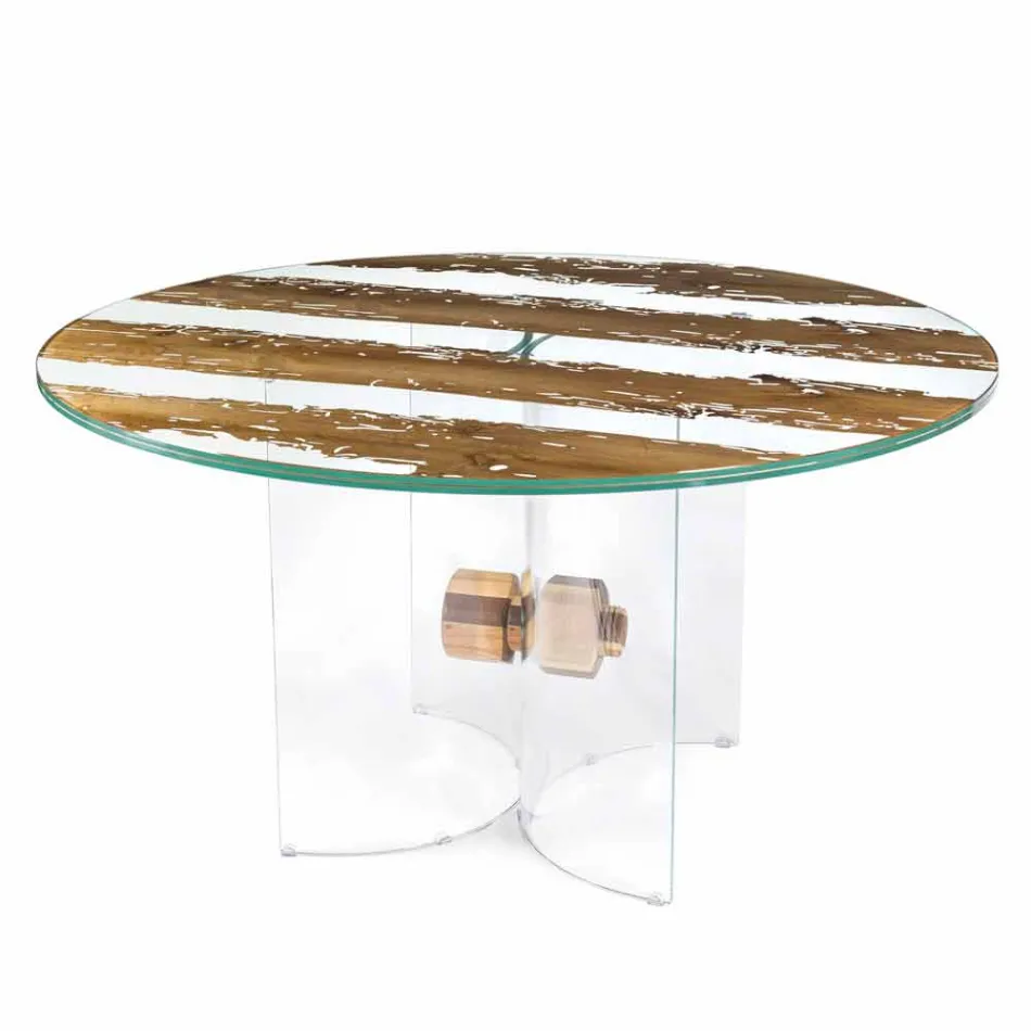 Round design table of Venetian glass and wooden dolphin Viadurini