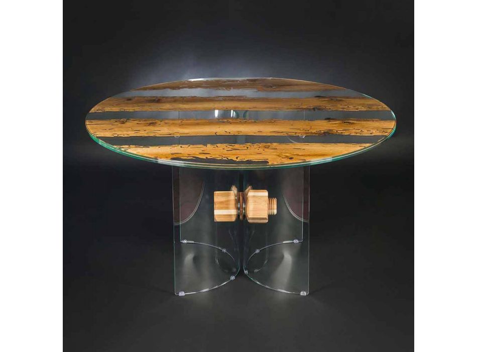 Round design table of Venetian glass and wooden dolphin Viadurini