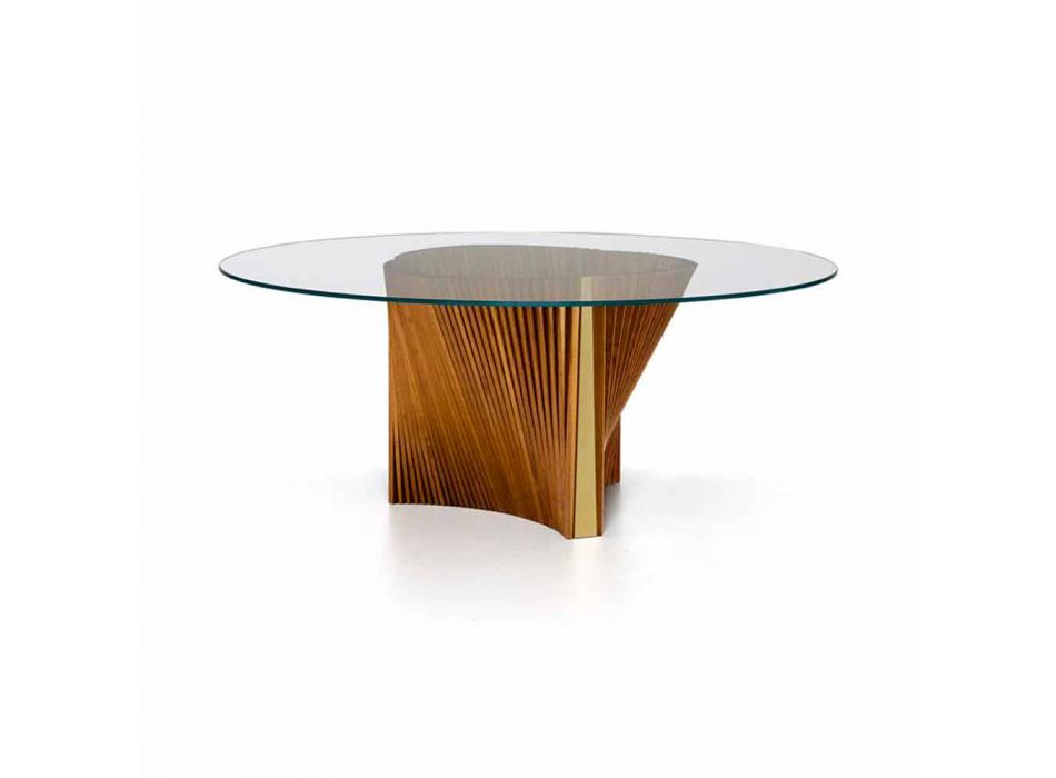 Round Design Table in Glass and Oiled Ash Made in Italy - Madame Viadurini