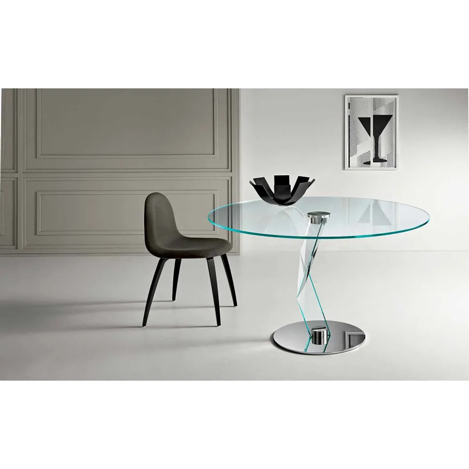 Round table of modern design in extra-clear glass made in Italy - Akka Viadurini