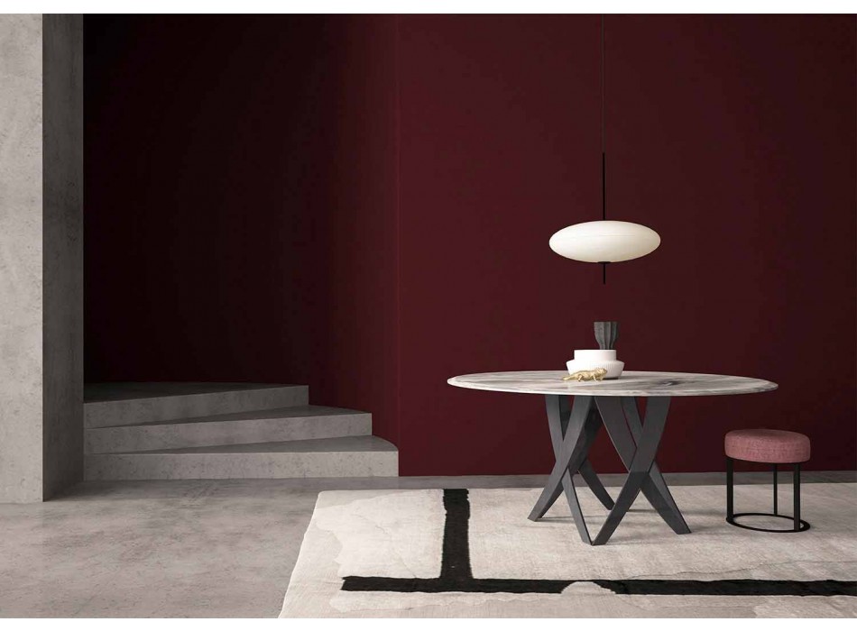 Round Table Diameter 140 cm in Imperial Gray Marble Made in Italy - Montereale Viadurini