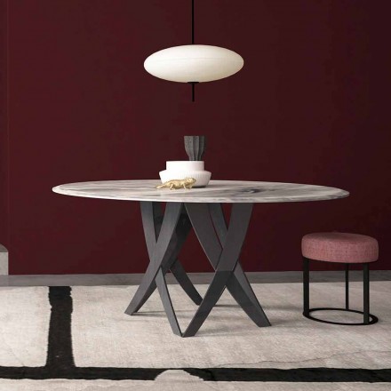 Round Table Diameter 140 cm in Imperial Gray Marble Made in Italy - Montereale Viadurini