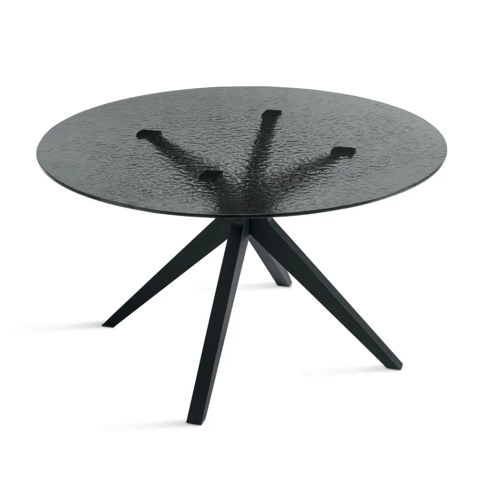 Round Table Diameter 140 cm in Smoked Hammered Glass and Metal - Domus Viadurini