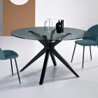 Round Table Diameter 140 cm in Smoked Hammered Glass and Metal - Domus Viadurini
