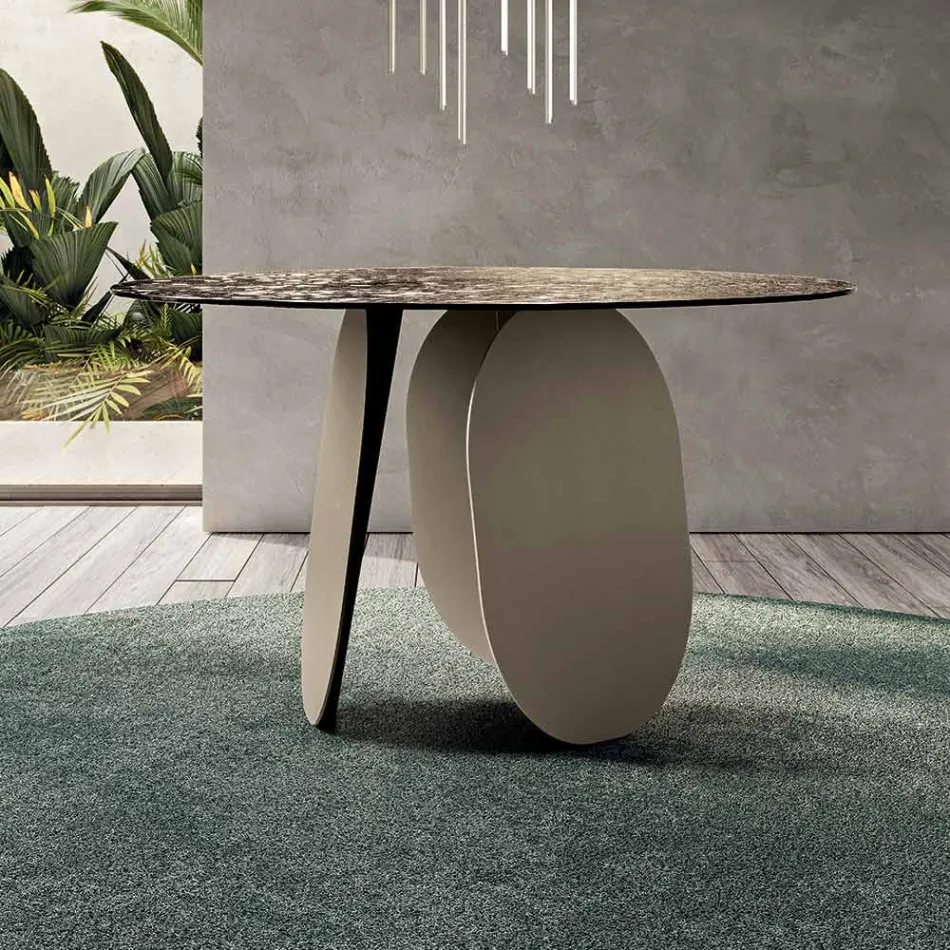 Round Table in Hammered Glass Back-Silvered Made in Italy - Almo Viadurini