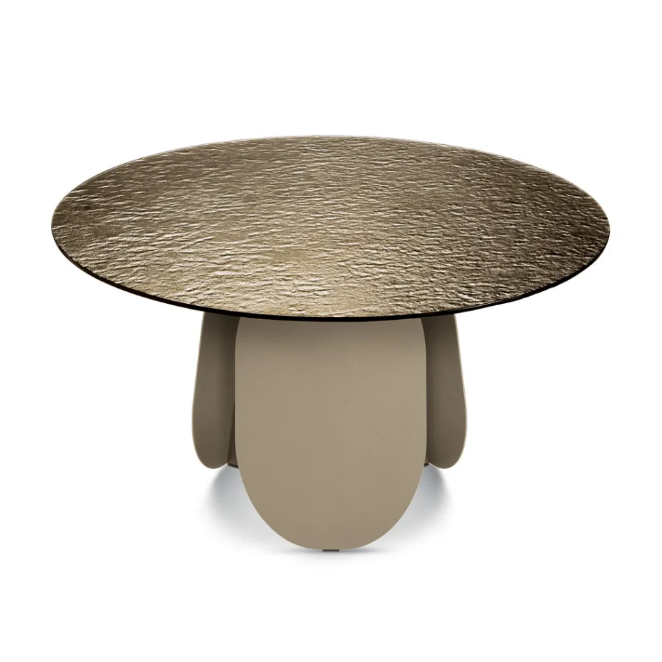 Round Table in Hammered Glass Back-Silvered Made in Italy - Almo Viadurini