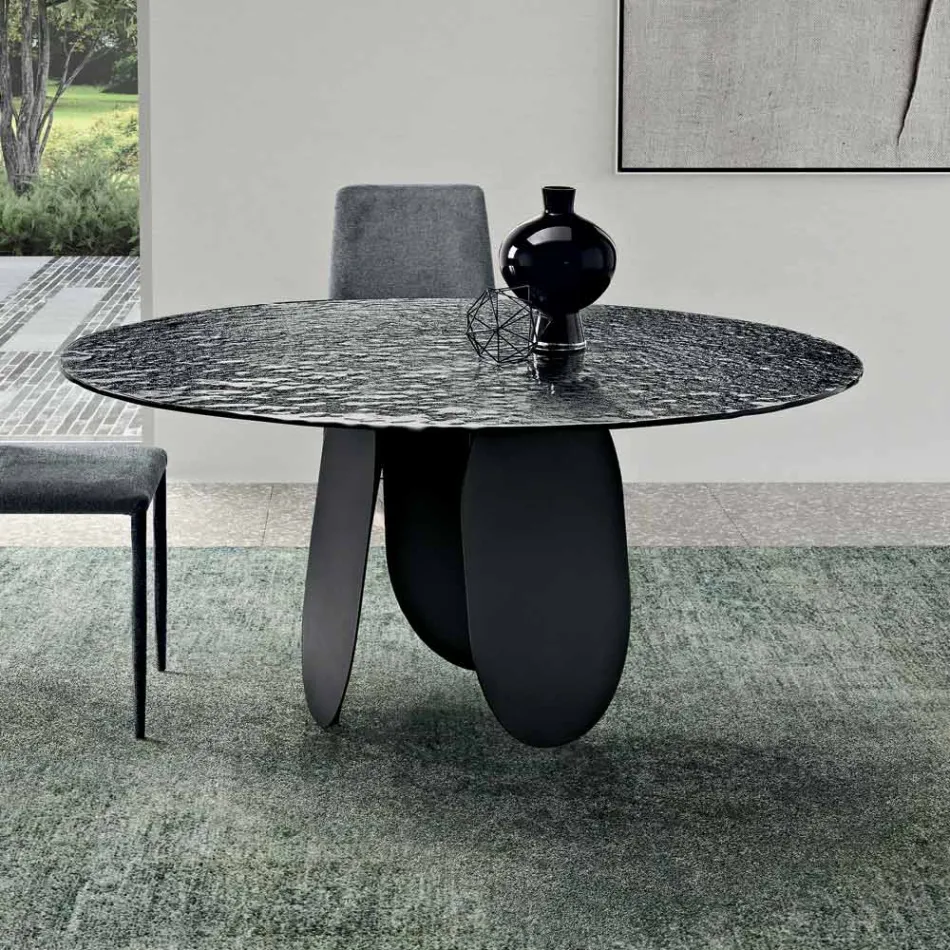 Round Table in Hammered Glass Back-Silvered Made in Italy - Almo Viadurini