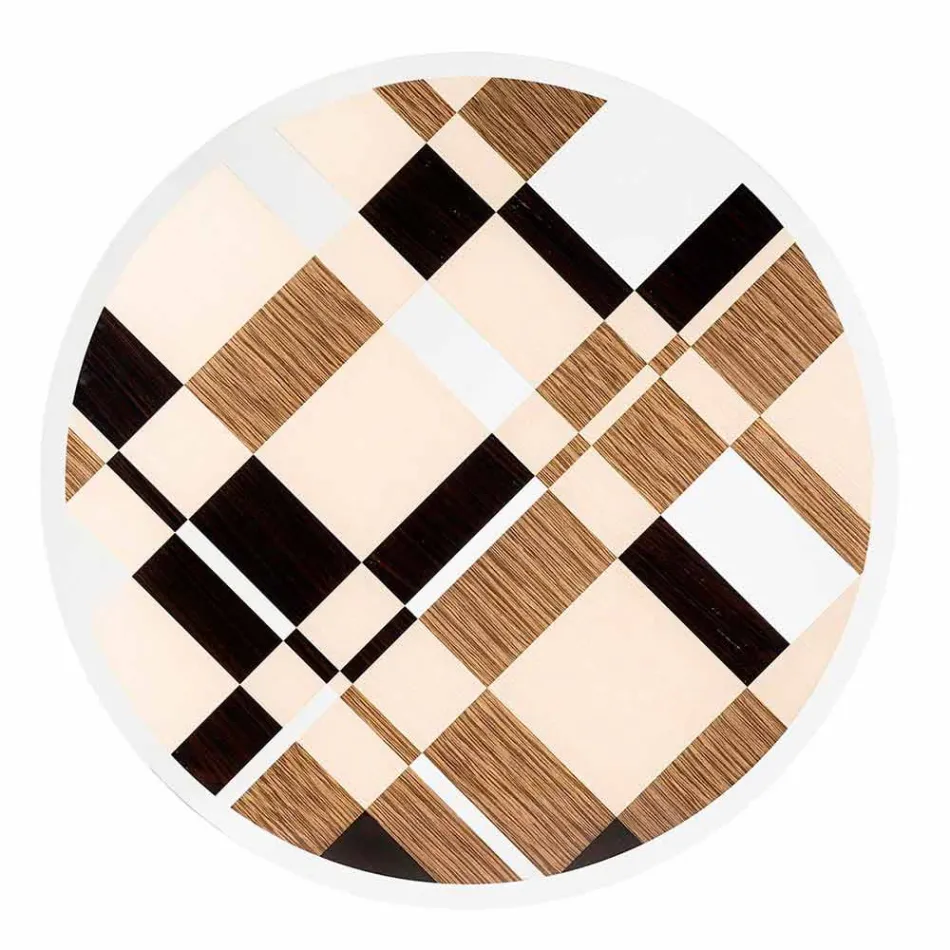 Modeno round table with glass top and Ozzy wood inlays Viadurini