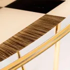 Modeno round table with glass top and Ozzy wood inlays Viadurini