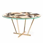 Modeno round table with glass top and Ozzy wood inlays Viadurini