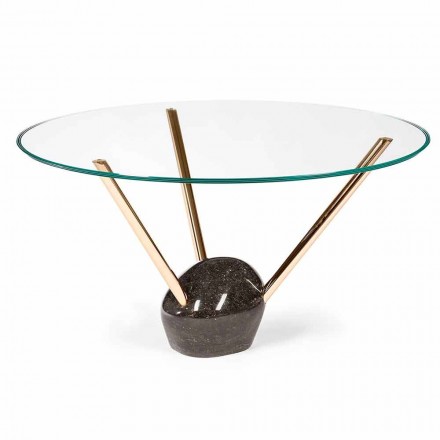 Modern round table with glass top and Adele marble base Viadurini