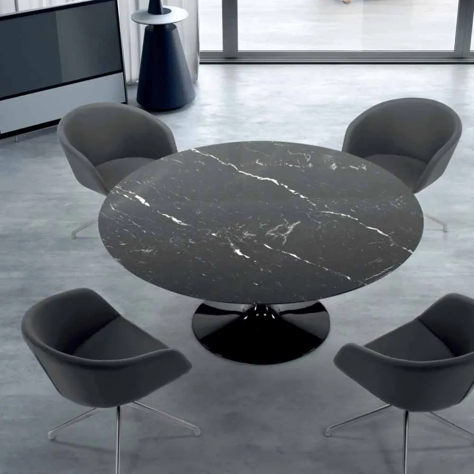 Modern Round Table in Carrara Marble and Marquinia Made in Italy – Dollars Viadurini