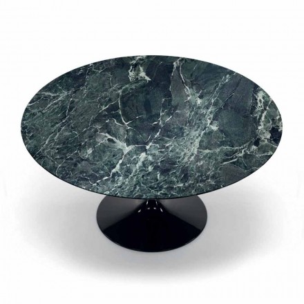 Modern Round Table in Carrara Marble and Marquinia Made in Italy – Dollars Viadurini
