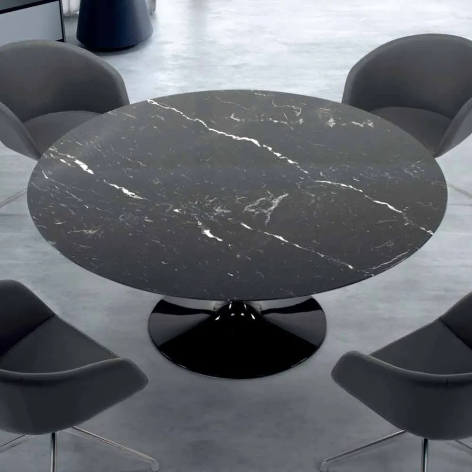 Modern Round Table in Carrara Marble and Marquinia Made in Italy – Dollars Viadurini