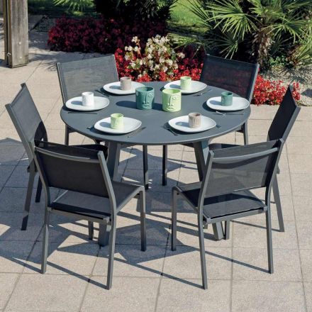 Averis 120cm Round Garden Table in Anthracite Aluminum Viadurini