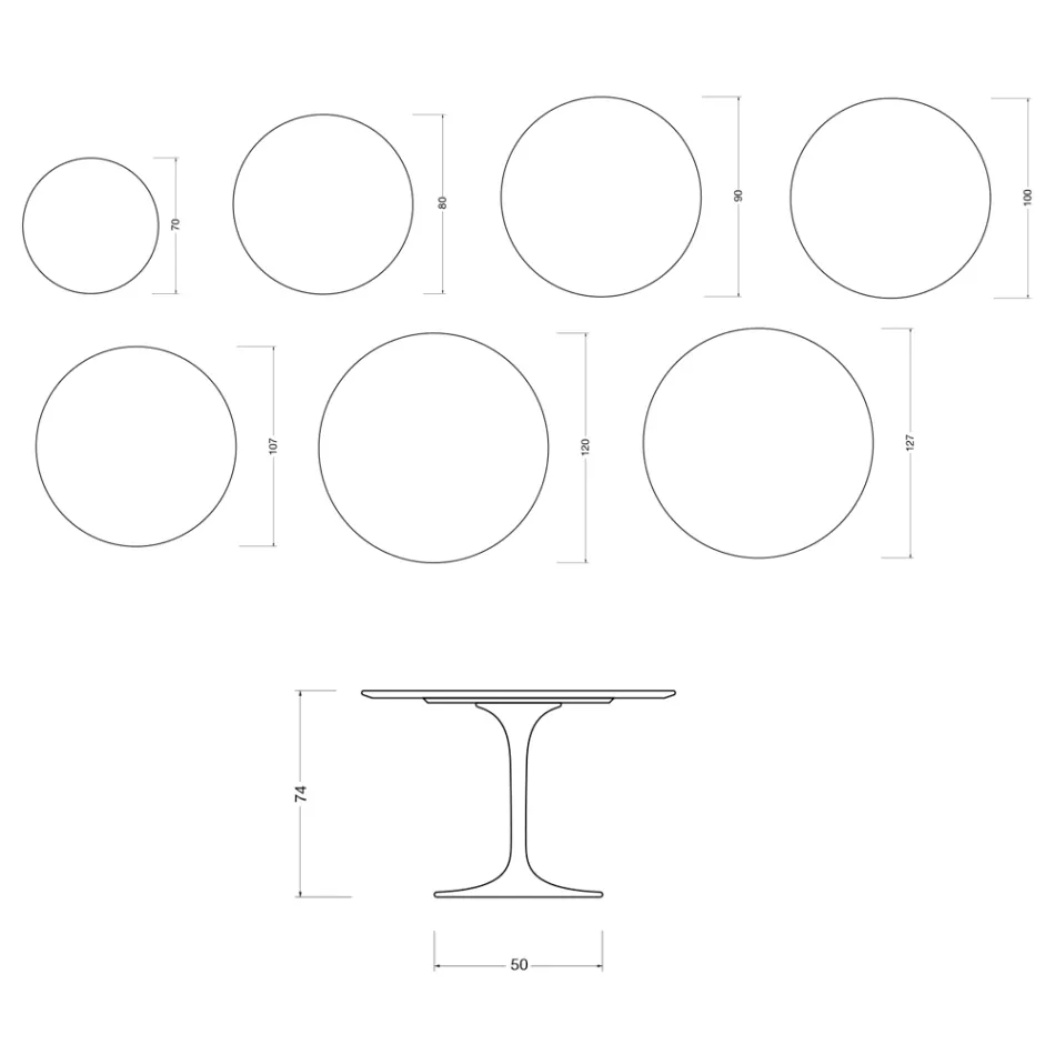 Saarinen Tulip Round Table H 74 cm in Glossy White Florim Ceramic - Scarlet Viadurini