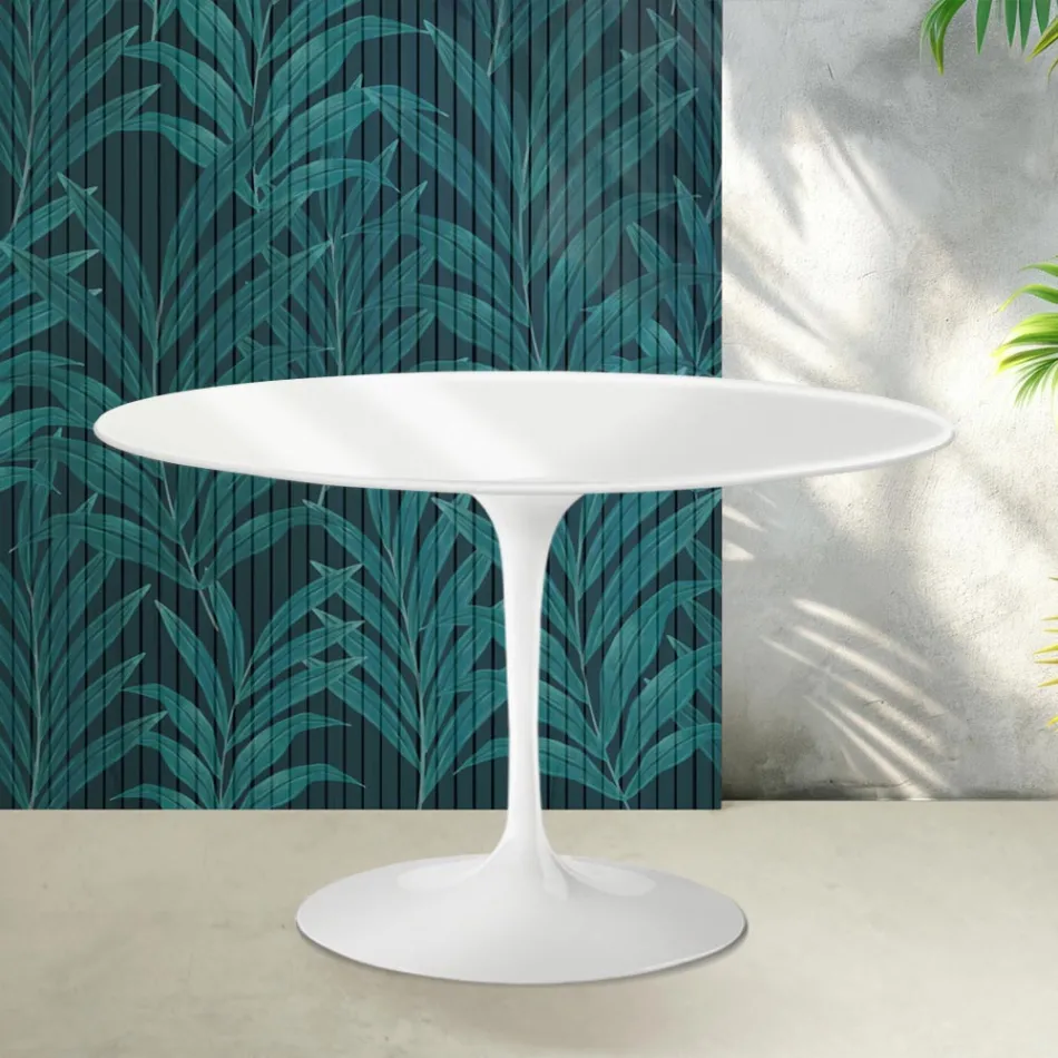 Saarinen Tulip Round Table H 74 cm in Glossy White Florim Ceramic - Scarlet Viadurini
