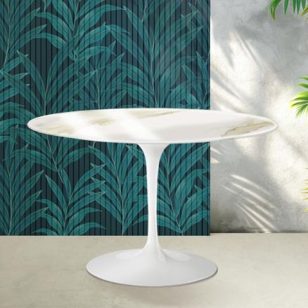 Saarinen Tulip Round Table H 74 cm in Florim Calacatta Gold Gloss Ceramic - Scarlet Viadurini