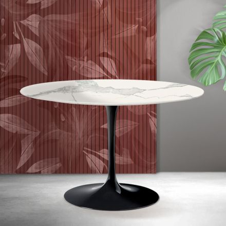 Saarinen Tulip Round Table H 74 cm in Florim Statuario Matte Ceramic - Scarlet Viadurini