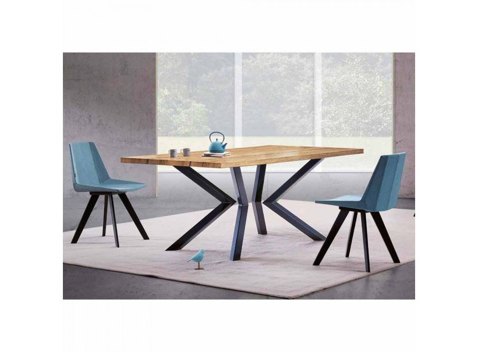 Modern Dining Room Table in Knotted Oak and Metal Made in Italy - Veruka Viadurini