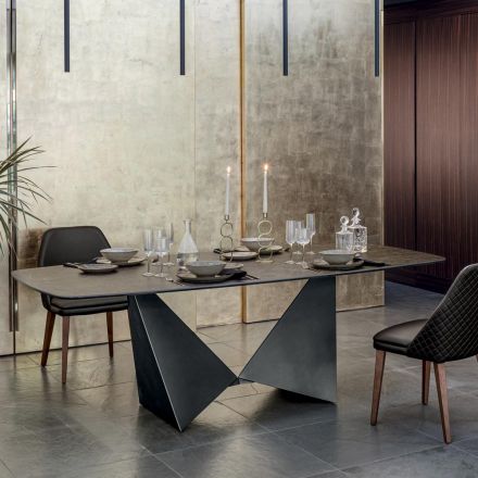 Dining Room Table Top in Matt Ceramic and Metal Legs - Monacco Viadurini