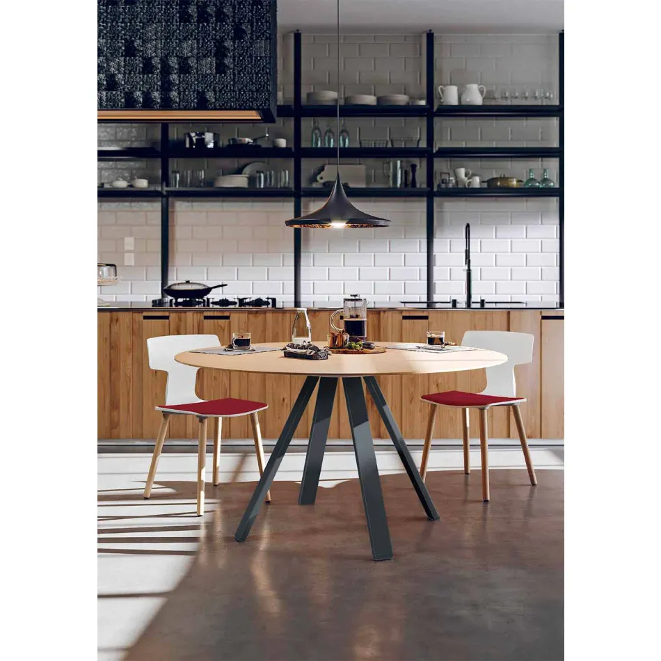 Round Dining Table in Metal and MDF Made in Italy - Cornelius Viadurini