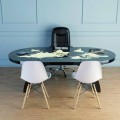 Modern desk table with glass surface made in Italy, Pontida