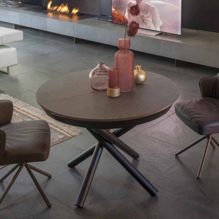 Round Dining Table Extendable to 165 cm with Ceramic Top - Pistolero Viadurini