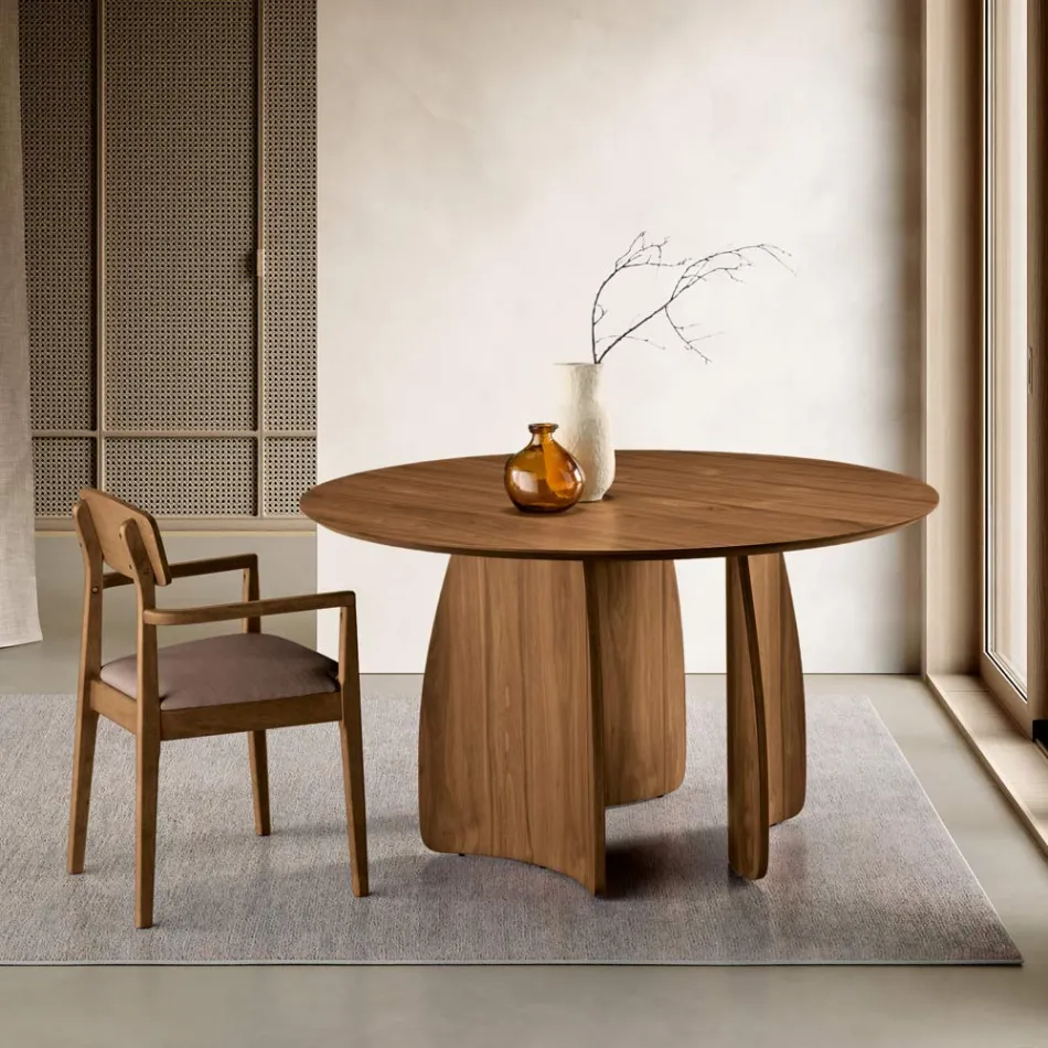 Round Six-Seater MDF Table in Three Colors with Curved Legs - Argo Viadurini