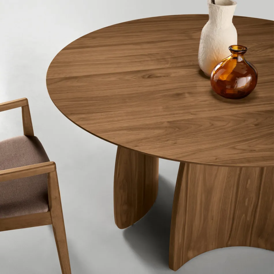 Round Six-Seater MDF Table in Three Colors with Curved Legs - Argo Viadurini