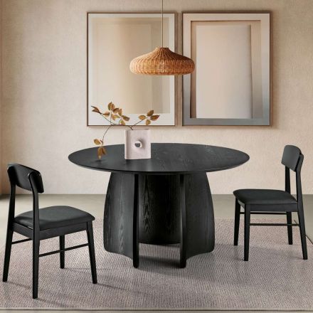 Round Six-Seater MDF Table in Three Colors with Curved Legs - Argo Viadurini