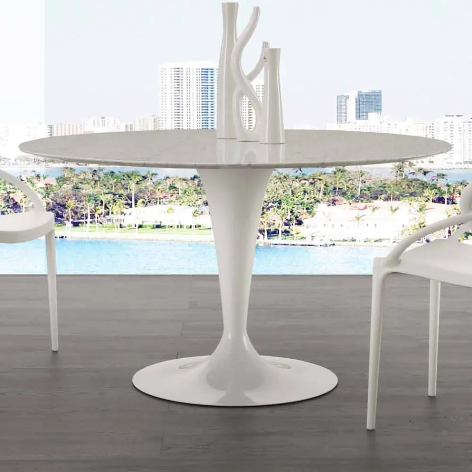 Round table diameter 120 cm with Rimini white Carrara marble top Viadurini