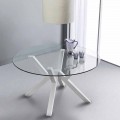 Round dining table Burgos, with glass table top and white legs
