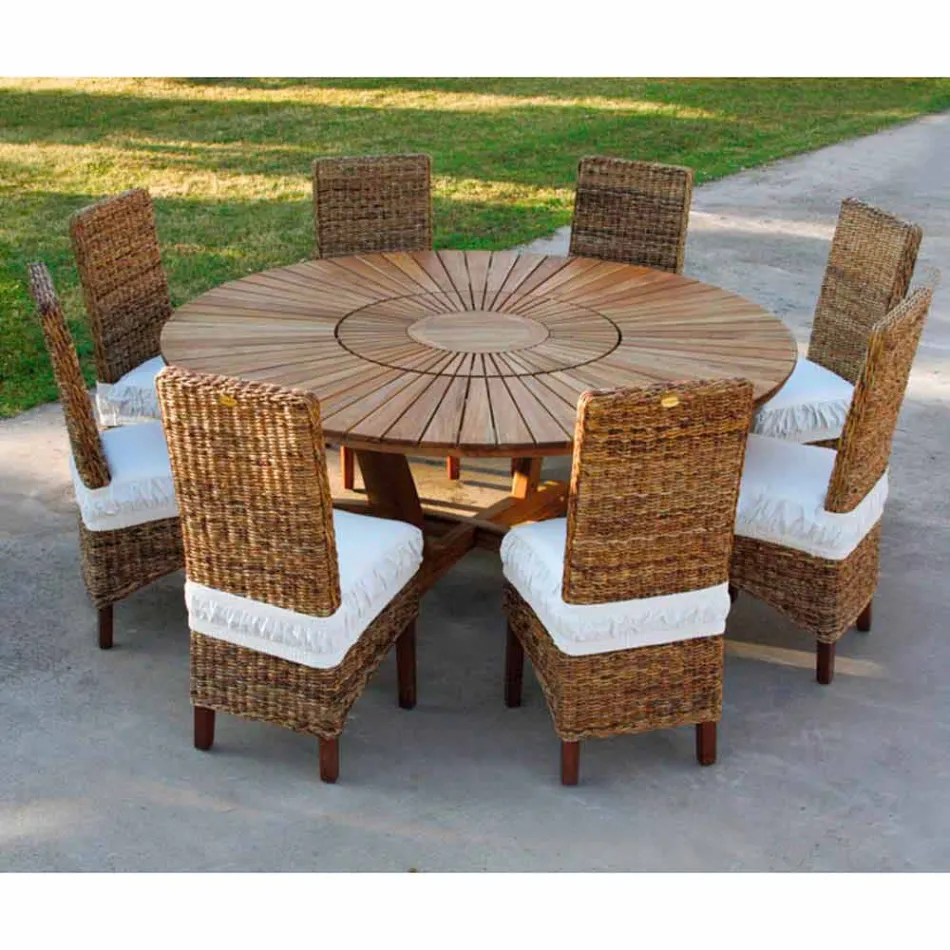 Round table in teak and solid wood Real Table Viadurini