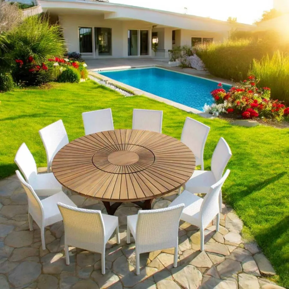 Indoor/Outdoor teak round dining table Real Table, modern design Viadurini
