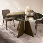 Round Table in Back-Silvered Striped Glass in Two Sizes Made in Italy - Armon Viadurini
