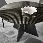 Round Table in Back-Silvered Striped Glass in Two Sizes Made in Italy - Armon Viadurini